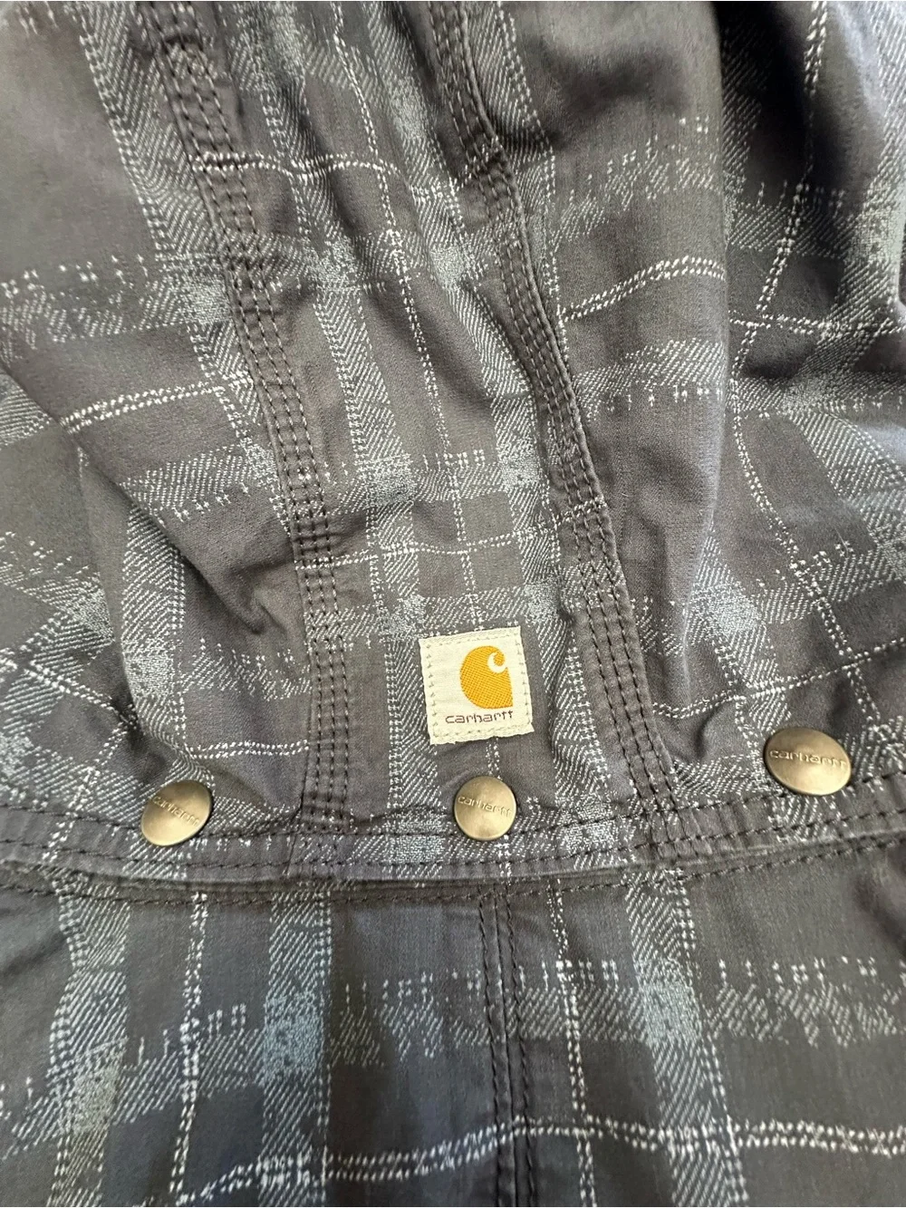 Carhartt Gray Plaid Quilted Hooded Utility Jacket